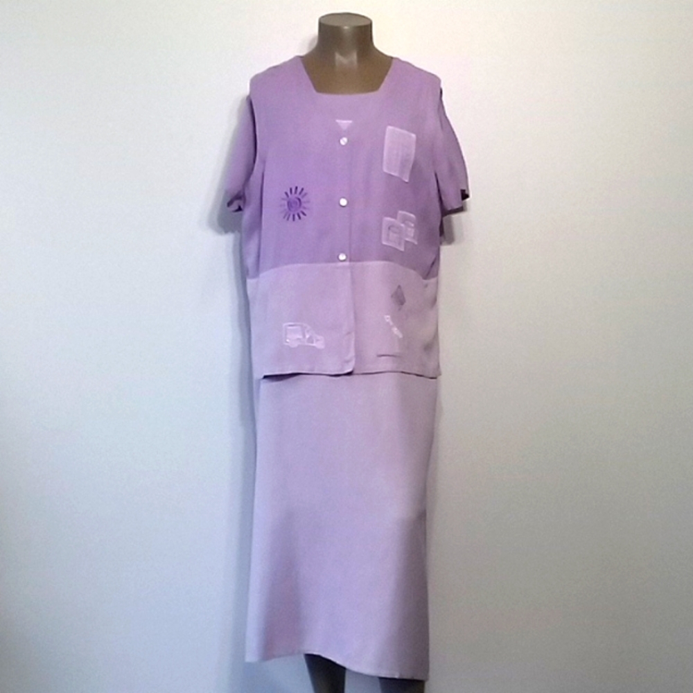 Vintage 2pc Purple Short sleeves dress set by JGEE